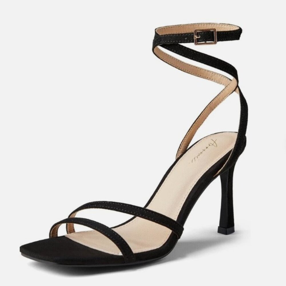 Arromic Black Strappy Stiletto Heels | Size 7.5 | Square Toe | Sleek Party Shoe